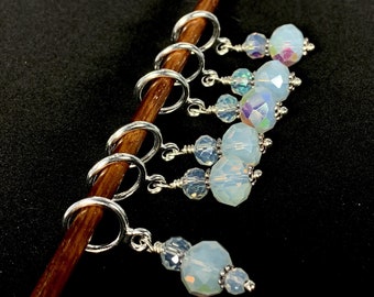 Moonstone crystal stitch markers, knit & crochet stitch makers w/optional silk gift bags