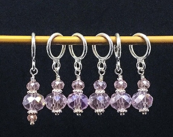 Pink Crystal Knitting Stitch Markers, Snag free stitch marker set for knitting lace, Gift for knitting