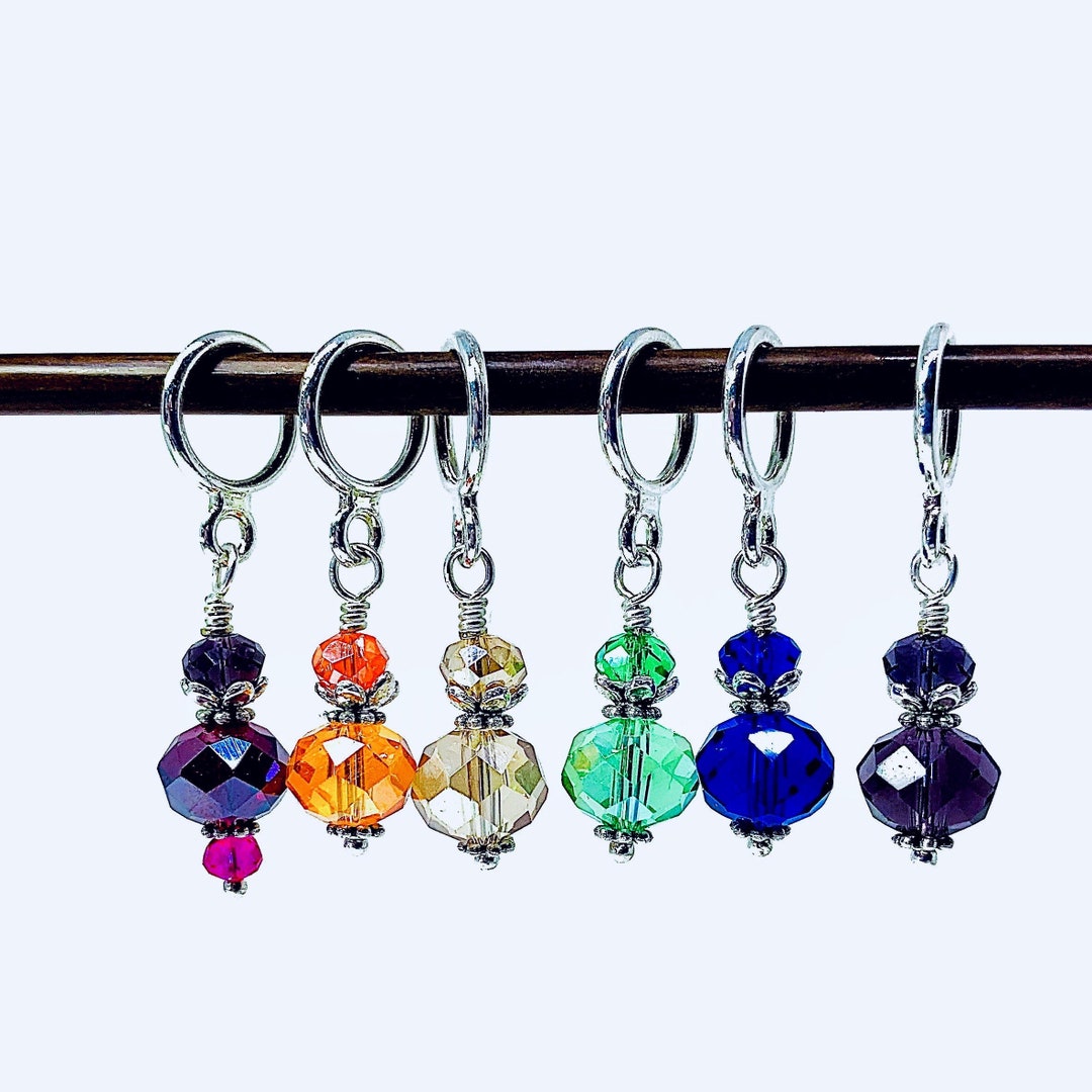 Knitting Stitch Markers, Rainbow Colors Glass Bead Stitch Markers for