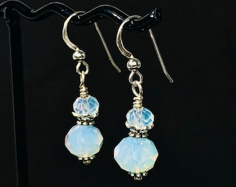 Moonstone crystal drop earrings, Sterling Silver hooks, optional silk gift bag, wedding earrings