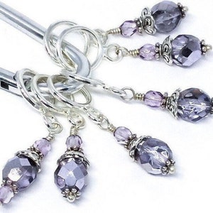 Lilac Glass Bead Stitch Markers: Knitting Crochet Set