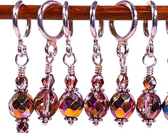 Rose Gold metallic glass stitch markers for knitting, Gift for knitting and crochet,