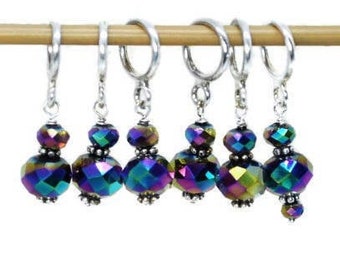 Stitch markers, peacock metallic glass bead stitch markers, removable markers for crochet and knitting, stitch marker gift set