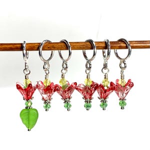 Flower Stitch Markers for Knitting & Crochet: Glass Bead Set, optional silk bag