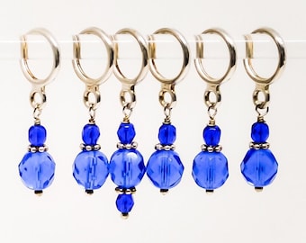 Stitch Markers / Cobalt Blue Glass Bead Markers for Knitting / Snag Free Stitch Marker Gift Set for Knitting or Crochet
