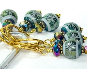 Stitch markers for knitting and crochet featuring Fair Isle snowflake design, holiday stitch marker