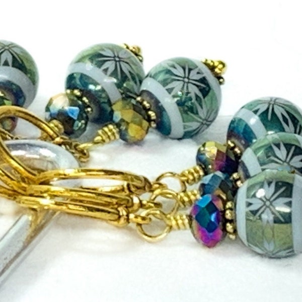 Stitch markers for knitting and crochet featuring Fair Isle snowflake design, holiday stitch marker