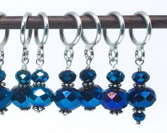 Sapphire Blue Stitch Markers for Knitting, Set of 4, 6 or 10 Serendipity Stitch Markers for Knitting, Glass bead markers