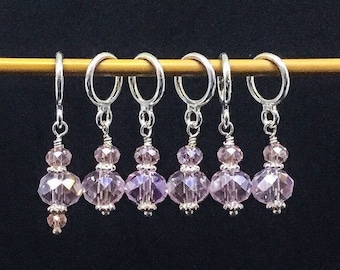 Pink Crystal Stitch Markers for Knitting with choice of charm, Stitch Marker gift set for knitting and crochet