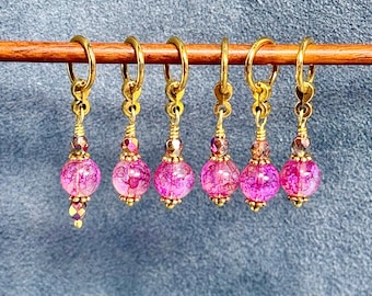 Rose Peach Swirl Glass Stitch Markers: Knitting & Crochet