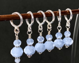 Light Blue glass bead stitch markers for knitting & crochet. Optional silk gift bag, gift for knitting or crochet