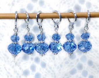 Cornflower Blue Glass Bead Stitch Markers for knitting, optional Charm, snag free Stitch Marker Set