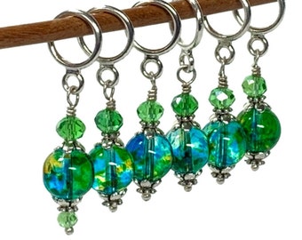 Turquoise/Lime Green glass bead stitch markers for knitting and crochet.  Knitting and crochet gift.