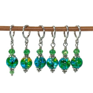 Turquoise/Lime Green glass bead stitch markers for knitting and crochet, Serendipity Stitch Marker set gift.