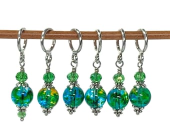 Turquoise/Lime Green glass bead stitch markers for knitting and crochet, Serendipity Stitch Marker set gift.