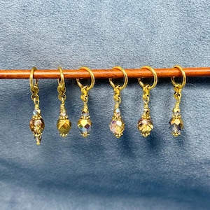 Stitch Markers for Knitting, Amber gold bronze glass bead stitch markers, knitting or crochet gift