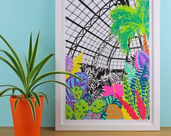 Tropical Glasshouse Screen Print | A3 | Hand-printed
