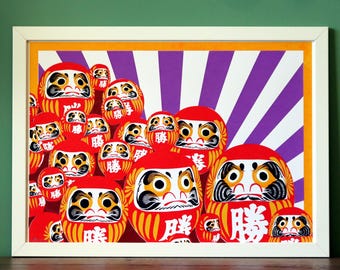 Daruma Dolls Screen Print | Japanese Inspired Poster | A3 | Hand-printed