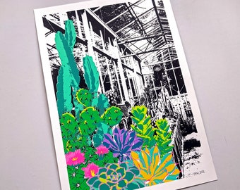 Cactus Glasshouse Screen Print | A3 | Hand-printed