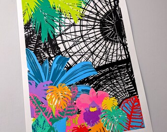 Tropical Dome Glasshouse Screen Print | A3 | Hand-printed