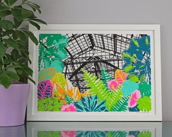 Tropical Glasshouse Screen Print | A3 | Hand-printed