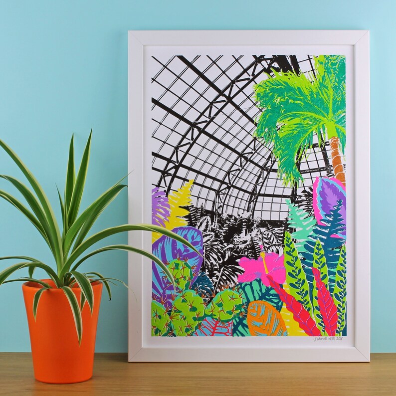 Tropical Glasshouse Screen Print A3 Hand-printed image 1