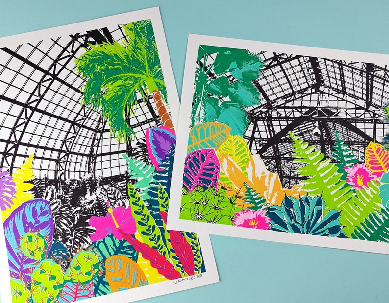 Tropical Glasshouse Screen Print A3 Hand-printed image 8