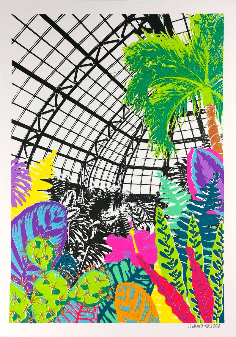 Tropical Glasshouse Screen Print A3 Hand-printed image 2