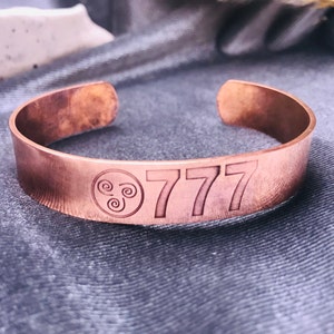 Air Element and Grabovoi Miracle 777 on Pure Copper Bracelet. Sacred Geometry and numbers on your skin with copper.