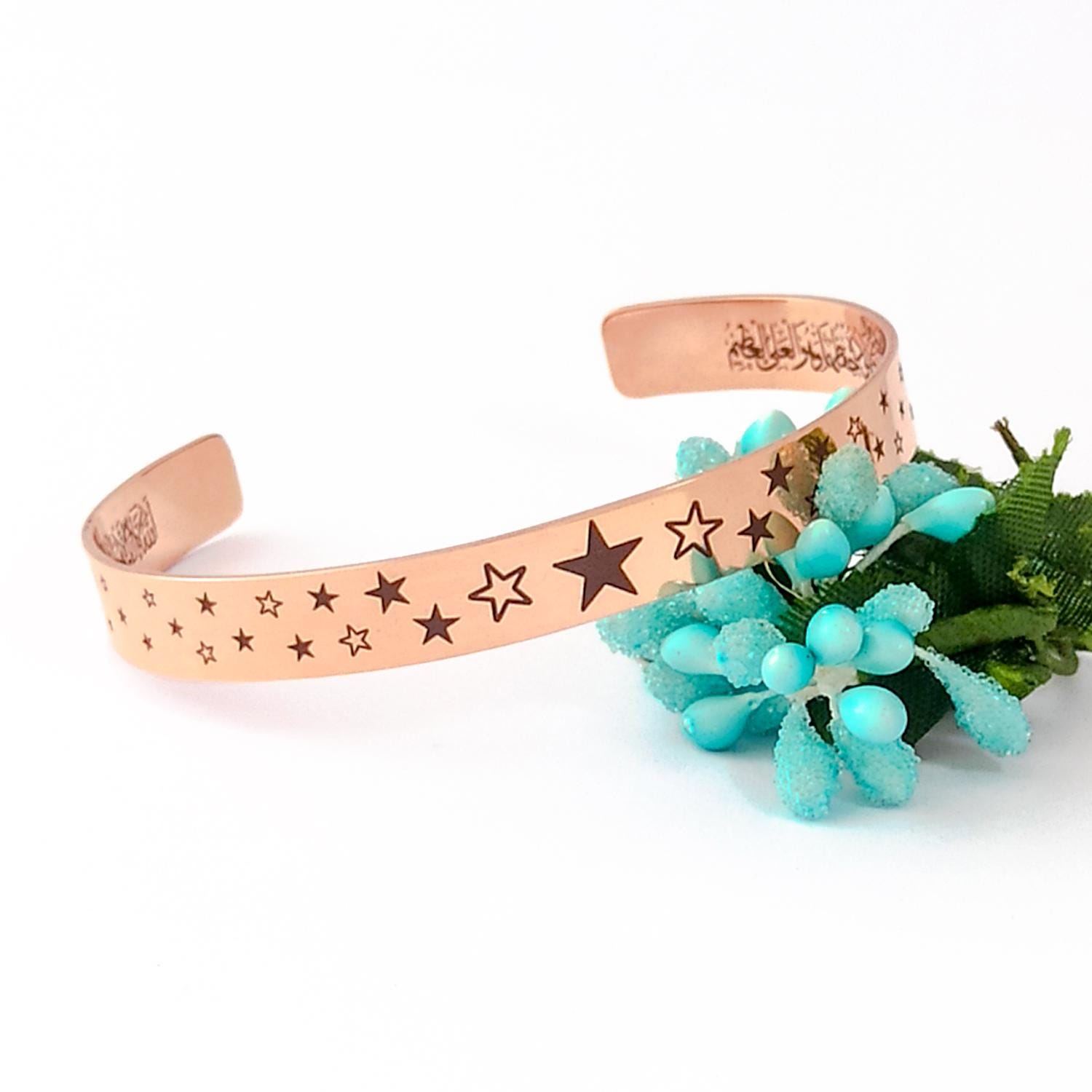 Ayatul Kursi Copper Cuff, Star Pattern, Islamic Geometric Art Jewelry ...
