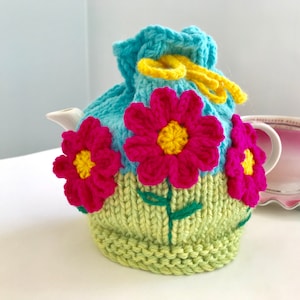 Handknitted Tea Cosy, Teapot Warmer, Tea Party Decor, Flower Garden Style