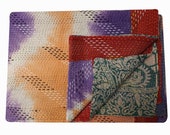 Fine Vintage Kantha Quilt Reversible Cotton Throw Bohemian Bedspread Indian Quilt Bedding