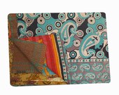 Reversible Cotton Kantha Quilt Sari Throw Bed Cover Blanket Vintage Handmade Cotton Kantha Quilt Queen Size