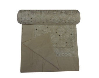 Handmade Indian Quilt: Queen Size Cotton Bedspread with Mirror Work
