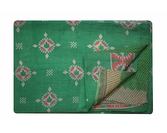 Arte intrincado de colcha Kantha vintage cosida a mano, manta Kantha reversible, manta Kantha india vintage bohemia