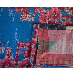 Vintage Kantha Quilt: Bohemian Sari Cotton Throw (56 X 80 Inches)