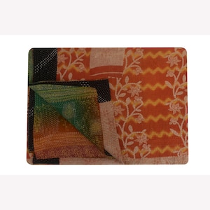 Vintage Bohemian Kantha Quilt: Handmade Reversible Cotton Throw