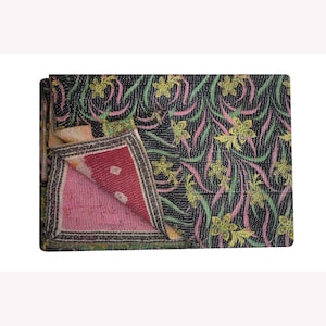 Vintage Kantha Quilt: Handcrafted Recycled Textile Bohemian Blanket
