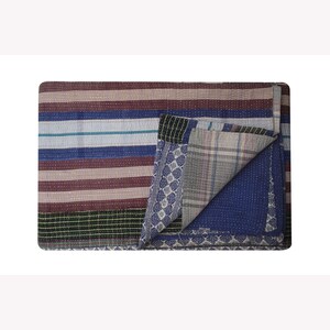 Experience the Beauty of Bohemian Style with Handmade Vintage Indian Kantha Quilt: Reversible Cotton Sari Bedspread and Hand-Stitched Throw