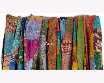 Großhandelsmenge Seide Kantha Patchwork Schal Schals bunt Boho Hippie handgemachter Reversible Schals Schal, Kantha genähtes Wrap