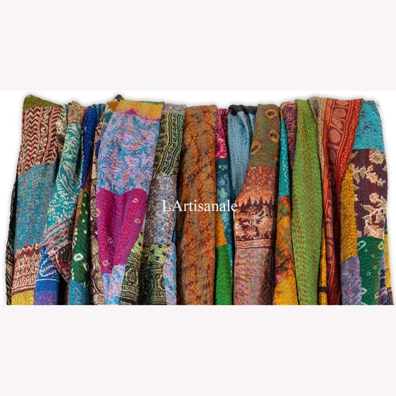Wholesale Silk Kantha Scarf: Bohemian Patchwork Reversible Wrap