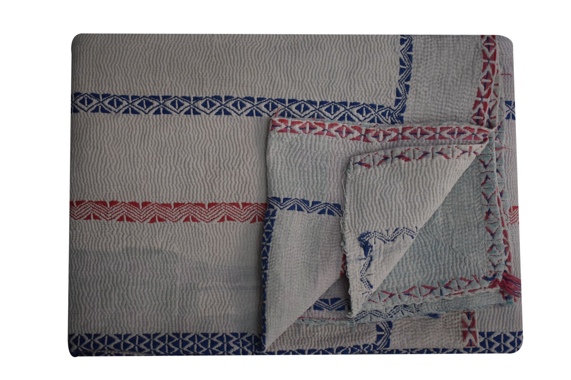Sophia-Art Courtepointe indienne à imprimé tropical floral Kantha Queen Gudri faite à la main Courtepointe vintage à imprimé de fruits Kantha Jeté Couverture en coton Couvre-lit 228,6 x 274,3 cm (Rose