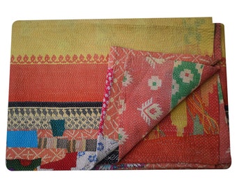 Colcha Kantha vintage india hecha a mano, manta reversible, colcha de algodón, colcha boho
