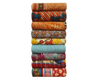 Vintage Kantha Quilt: Indian Recycled Sari Cotton Throw (55  display picture 1