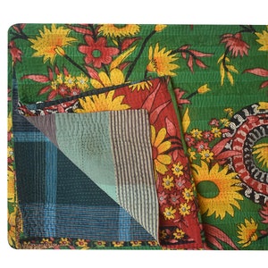 Twin Vintage Kantha Quilt: Handmade Indian Cotton Bedspread Throw (80x56 inches)