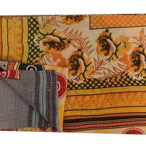 Hand Stitched Embroidery vintage Cotton Floral kantha Quilt handmade bohemian bedding Throw blanket bedspread decor Sofa Cover Twin size