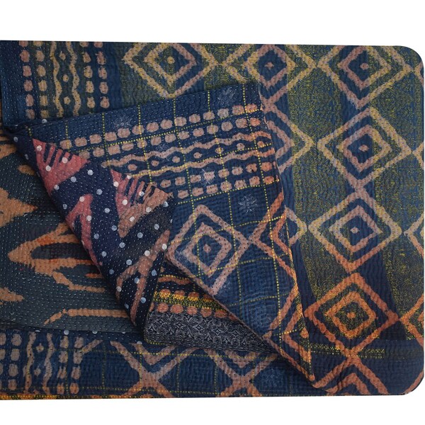 Blue Kantha Quilt Etsy