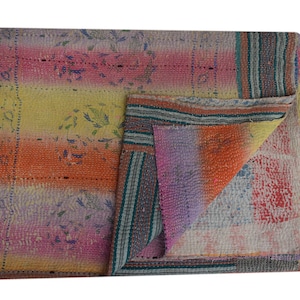 Vintage Kantha Quilt: Reversible Hand-Stitched Indian Throw