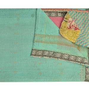 Vintage Reversible Kantha Quilt Indian Kantha Blanket Twin Size Kantha Bedding Throw Cotton Sari Kantha Bedspread Bohemian Kantha Bed Cover
