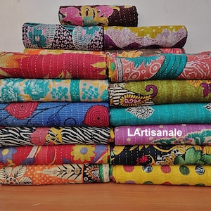 Lote al por mayor Vintage Kantha Quilt, Indian Sari Quilt Kantha Throw Blanket, Ropa de cama antigua Kantha Twin Bedspread, Boho Kantha Quilts imagen 5
